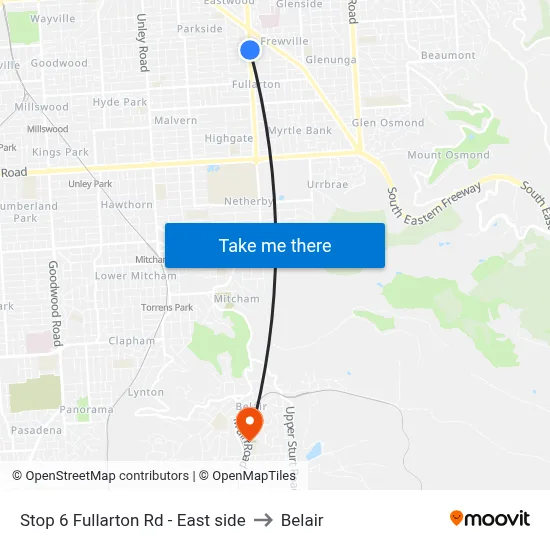 Stop 6 Fullarton Rd - East side to Belair map