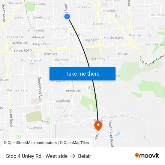 Stop 4 Unley Rd - West side to Belair map