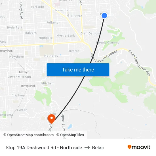 Stop 19A Dashwood Rd - North side to Belair map