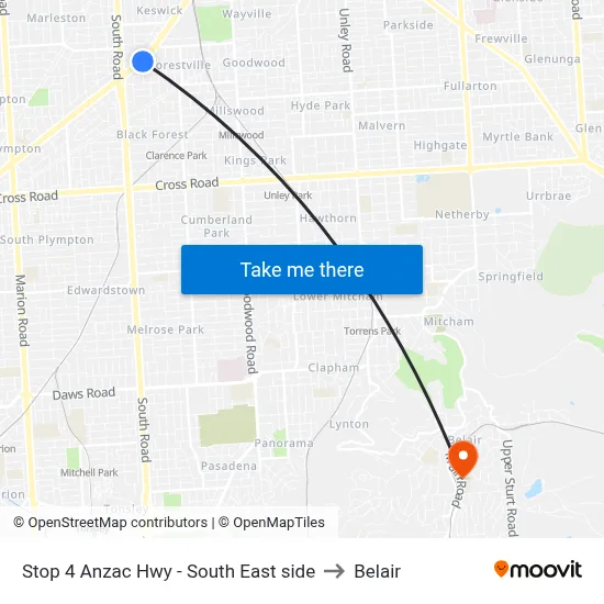 Stop 4 Anzac Hwy - South East side to Belair map