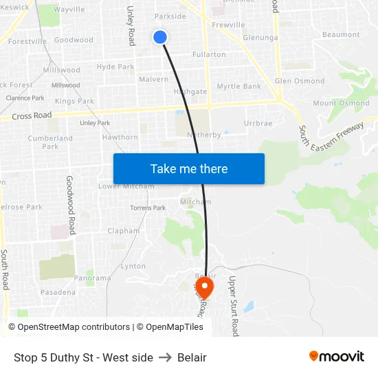 Stop 5 Duthy St - West side to Belair map