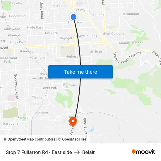 Stop 7 Fullarton Rd - East side to Belair map