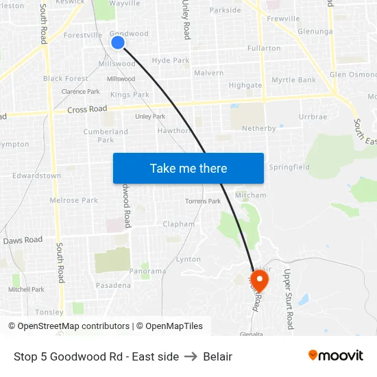 Stop 5 Goodwood Rd - East side to Belair map