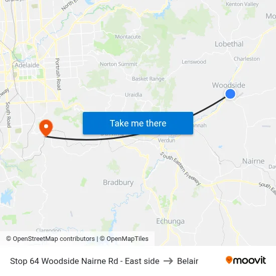 Stop 64 Woodside Nairne Rd - East side to Belair map