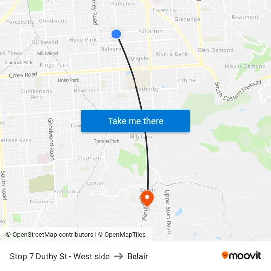 Stop 7 Duthy St - West side to Belair map