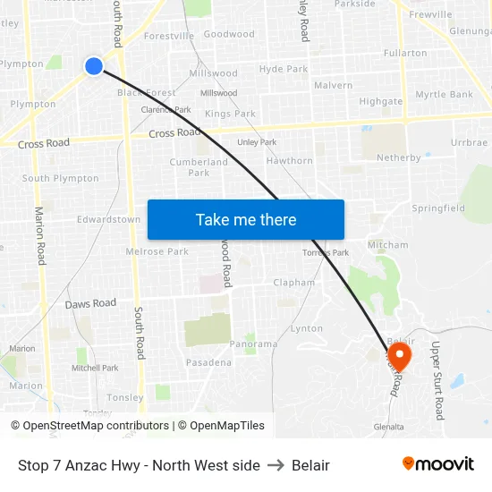 Stop 7 Anzac Hwy - North West side to Belair map