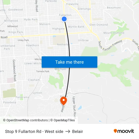 Stop 9 Fullarton Rd - West side to Belair map