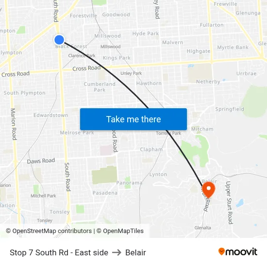 Stop 7 South Rd - East side to Belair map
