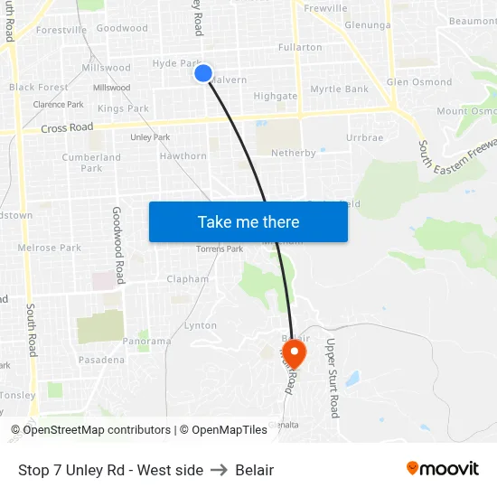 Stop 7 Unley Rd - West side to Belair map