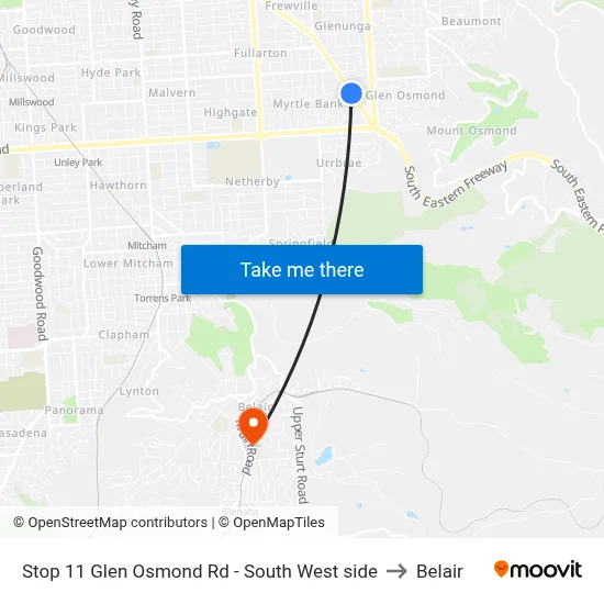 Stop 11 Glen Osmond Rd - South West side to Belair map