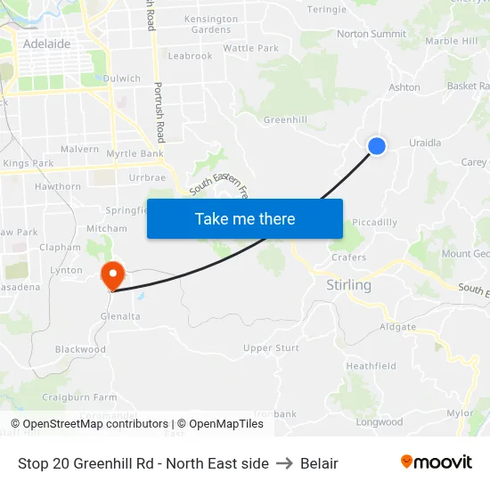 Stop 20 Greenhill Rd - North East side to Belair map