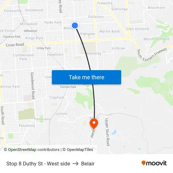 Stop 8 Duthy St - West side to Belair map
