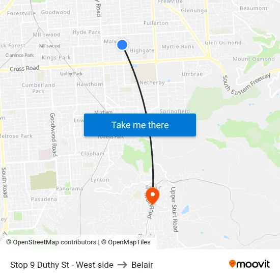 Stop 9 Duthy St - West side to Belair map