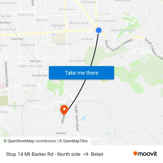 Stop 14 Mt Barker Rd - North side to Belair map