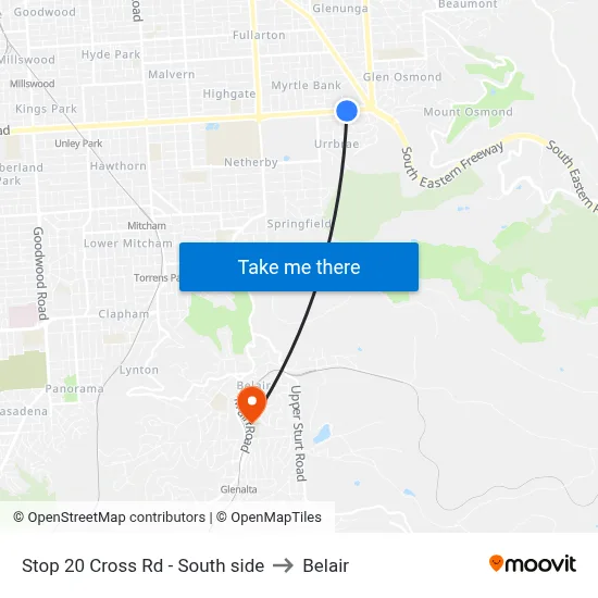 Stop 20 Cross Rd - South side to Belair map
