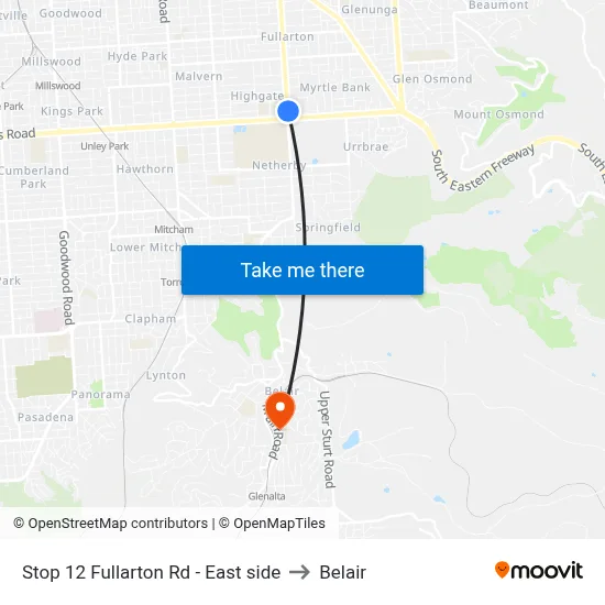 Stop 12 Fullarton Rd - East side to Belair map