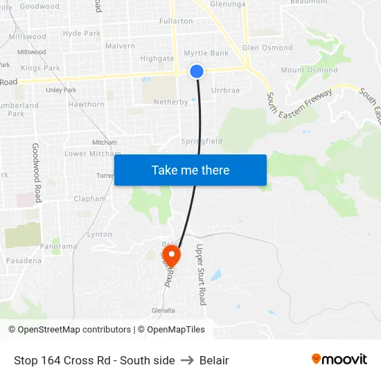 Stop 164 Cross Rd - South side to Belair map