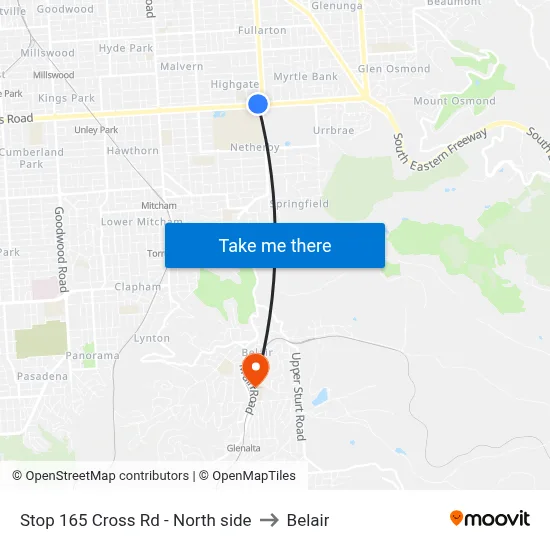 Stop 165 Cross Rd - North side to Belair map