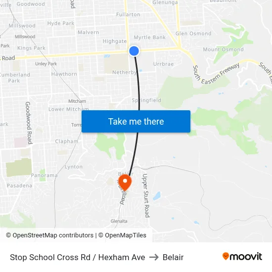 Stop School Cross Rd / Hexham Ave to Belair map