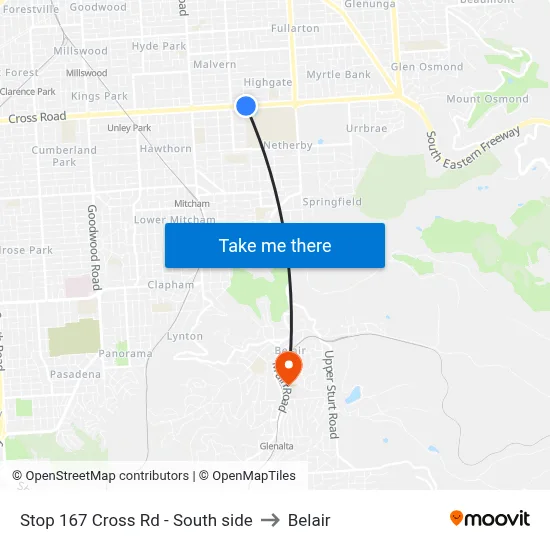 Stop 167 Cross Rd - South side to Belair map