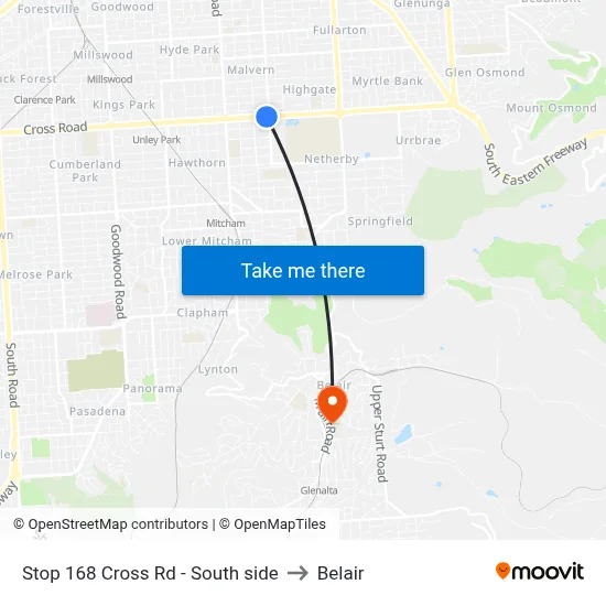 Stop 168 Cross Rd - South side to Belair map