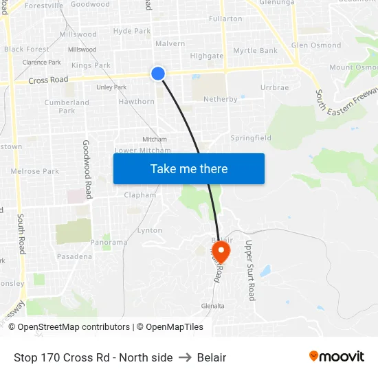 Stop 170 Cross Rd - North side to Belair map