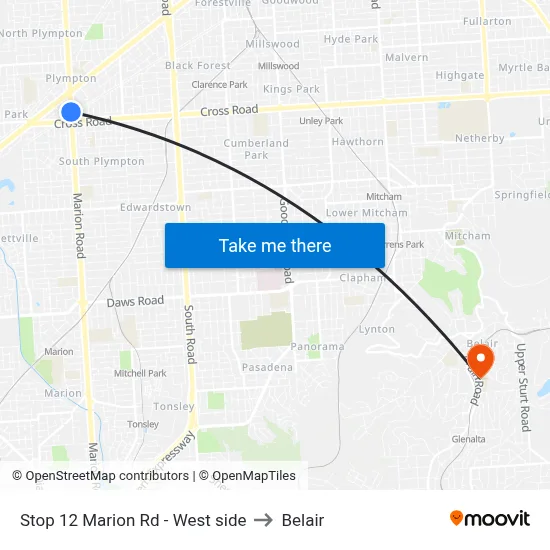 Stop 12 Marion Rd - West side to Belair map