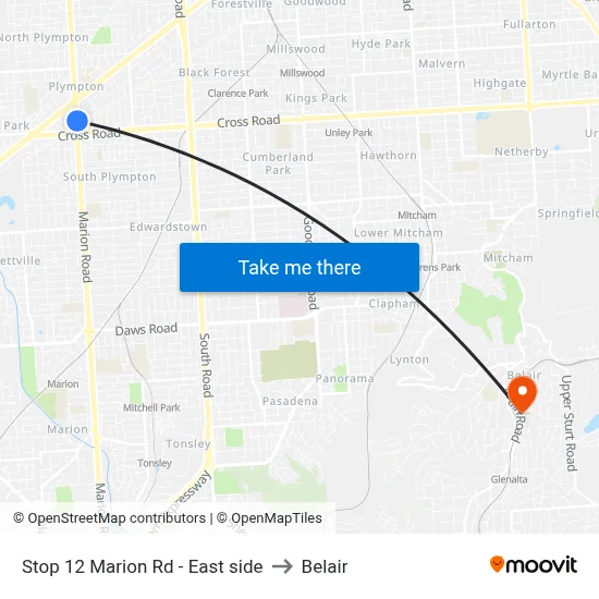 Stop 12 Marion Rd - East side to Belair map