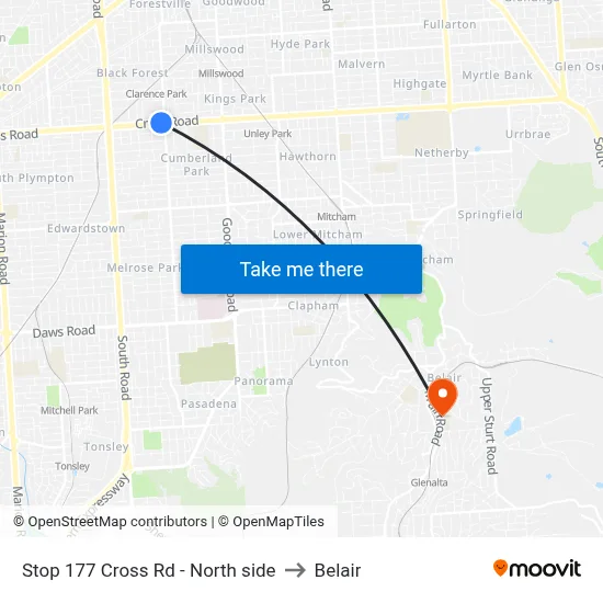 Stop 177 Cross Rd - North side to Belair map