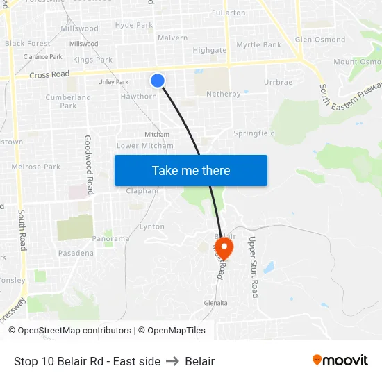 Stop 10 Belair Rd - East side to Belair map