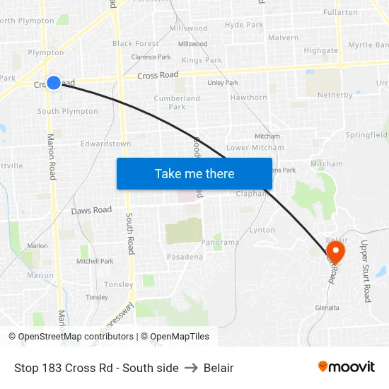 Stop 183 Cross Rd - South side to Belair map