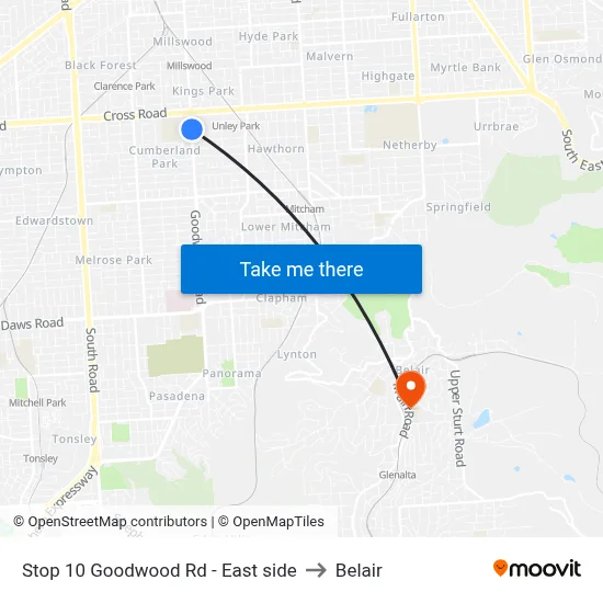 Stop 10 Goodwood Rd - East side to Belair map