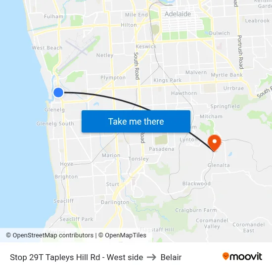Stop 29T Tapleys Hill Rd - West side to Belair map