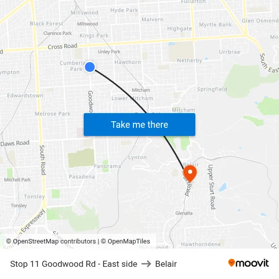 Stop 11 Goodwood Rd - East side to Belair map