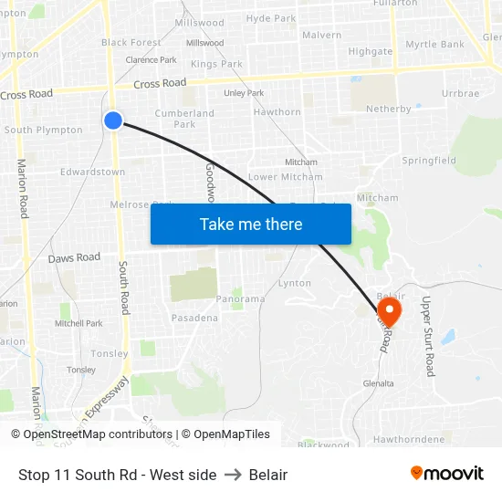 Stop 11 South Rd - West side to Belair map