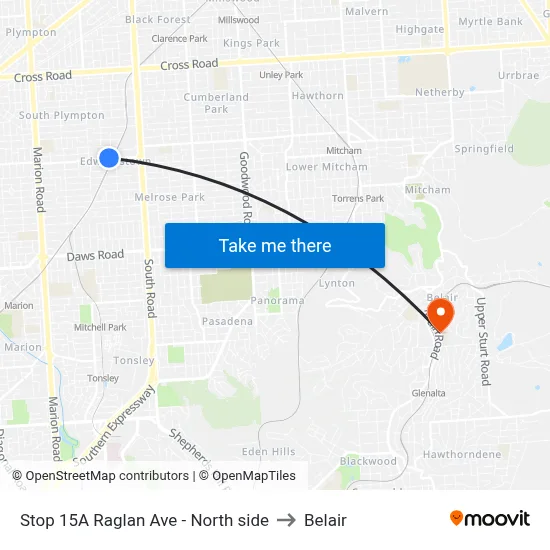Stop 15A Raglan Ave - North side to Belair map
