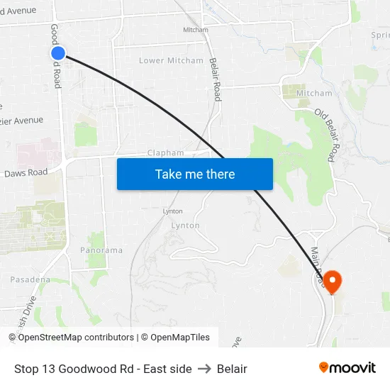 Stop 13 Goodwood Rd - East side to Belair map