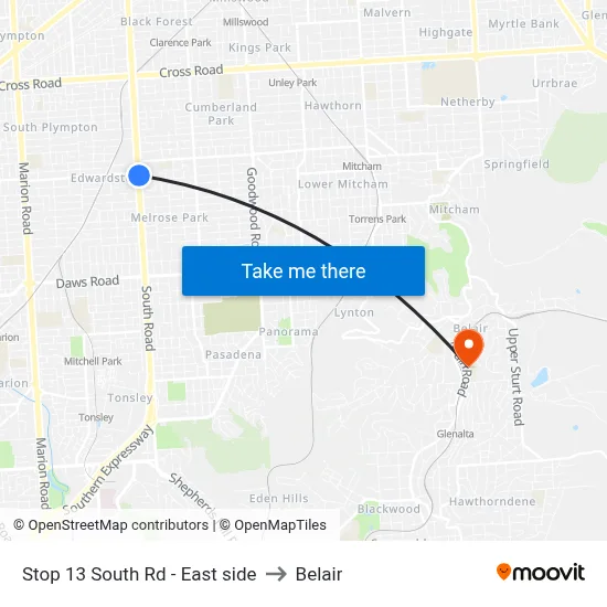 Stop 13 South Rd - East side to Belair map