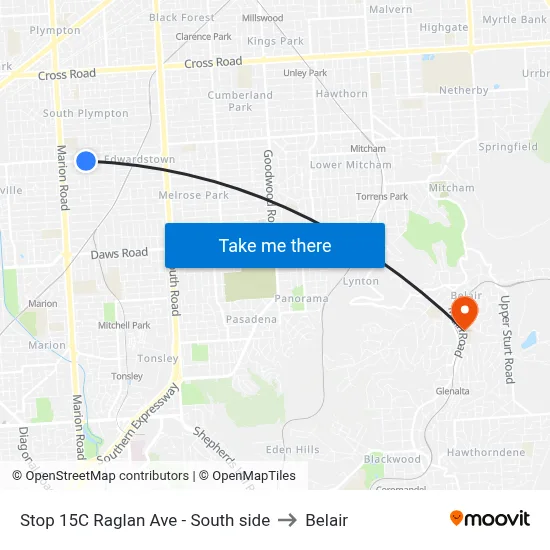 Stop 15C Raglan Ave - South side to Belair map