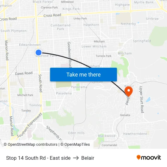 Stop 14 South Rd - East side to Belair map