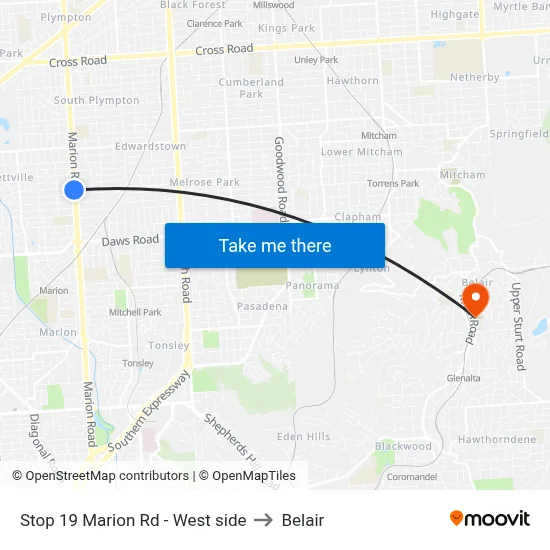 Stop 19 Marion Rd - West side to Belair map