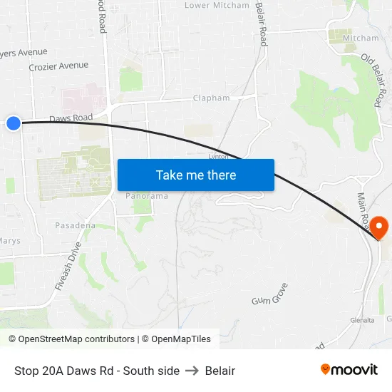 Stop 20A Daws Rd - South side to Belair map