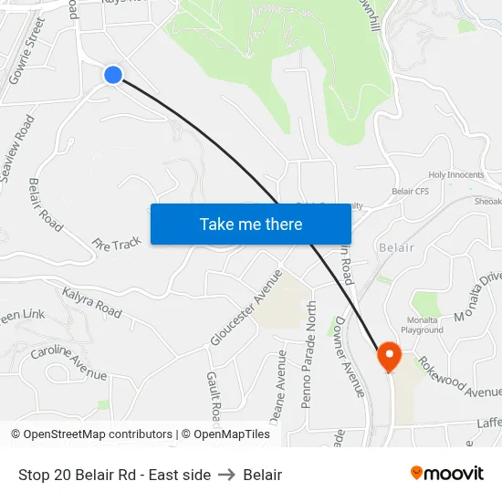Stop 20 Belair Rd - East side to Belair map
