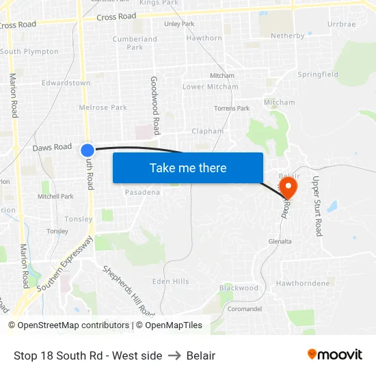 Stop 18 South Rd - West side to Belair map
