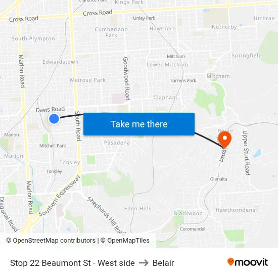 Stop 22 Beaumont St - West side to Belair map