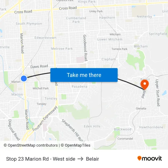 Stop 23 Marion Rd - West side to Belair map
