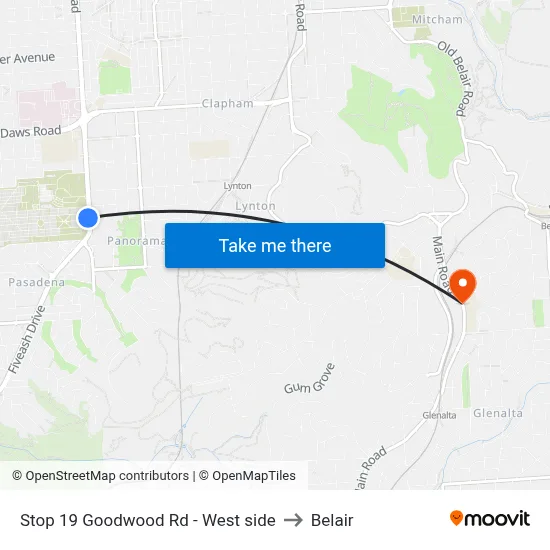 Stop 19 Goodwood Rd - West side to Belair map