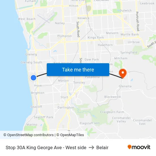 Stop 30A King George Ave - West side to Belair map