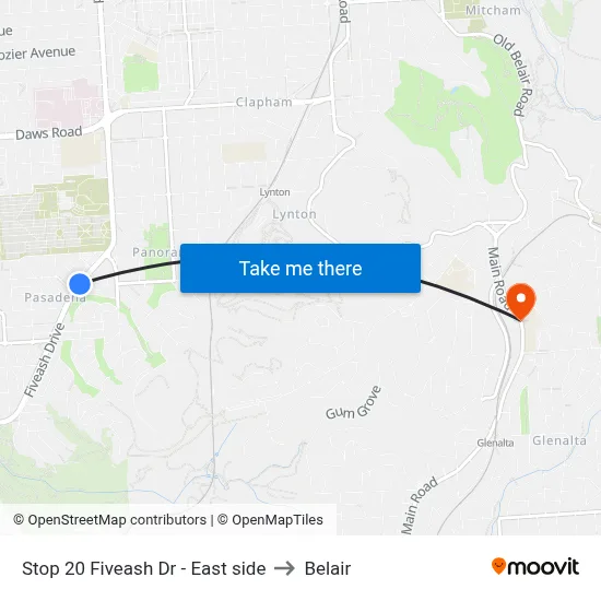 Stop 20 Fiveash Dr - East side to Belair map