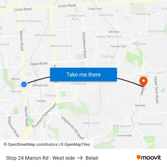 Stop 24 Marion Rd - West side to Belair map